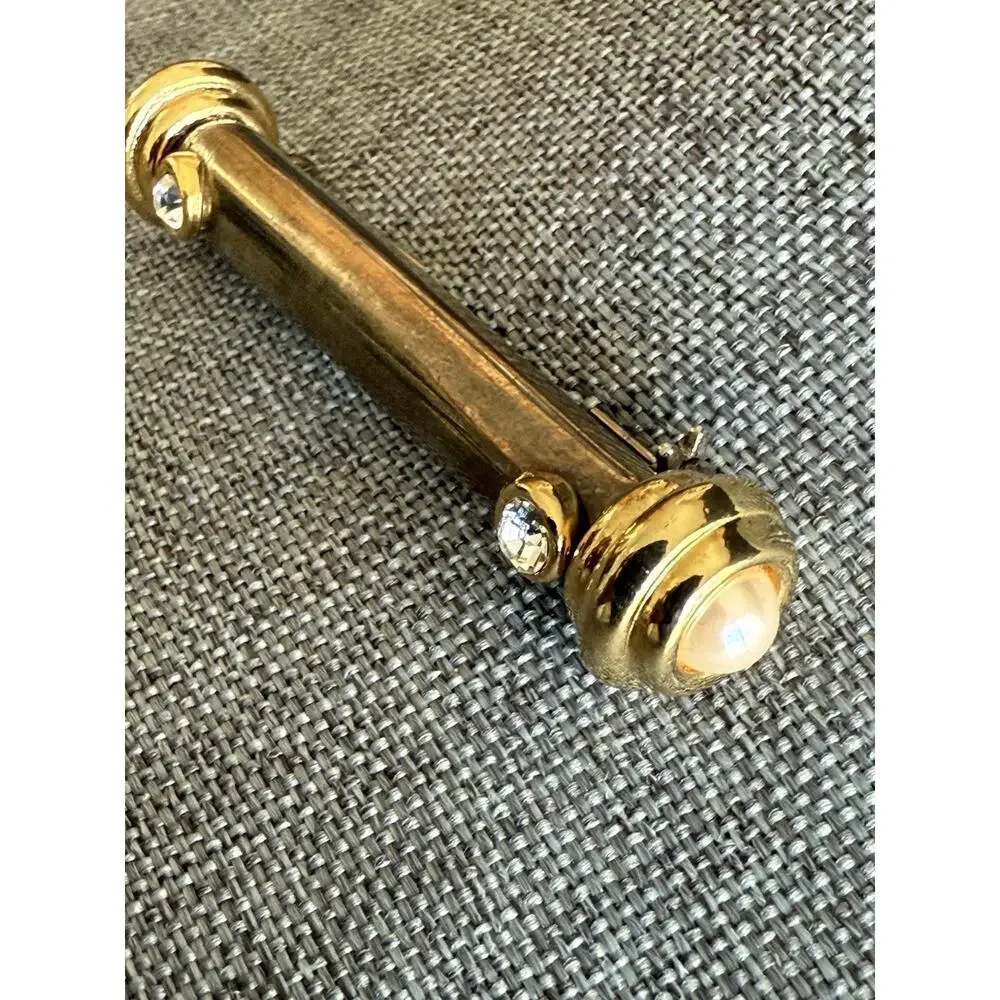 Jesera Bar Pin Brooch Vintage Silver Gold Tone Faux Pearl Crystal Classic 90s
